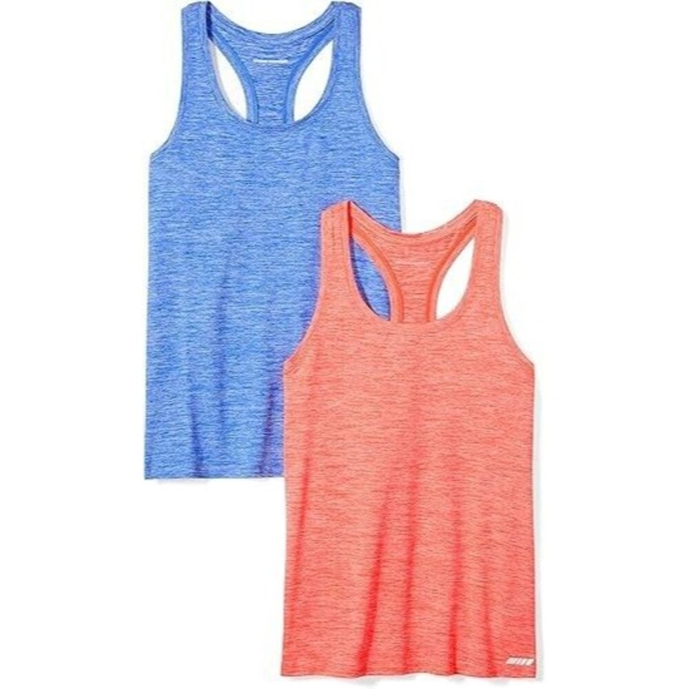 Women's Racerback Tank Top 2-Pack SMALL Coral Orange & Blue Stretch Quick Dry